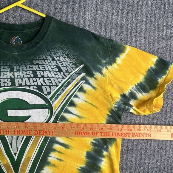 Green Bay Packers T-shirt Mens Large Tie Dye Green Yellow NFL Majestic - Picture 3 of 5